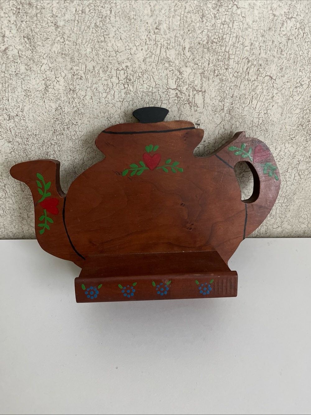 Vintage Rustic Wooden Shelf Teapot Cutout Cottage Core Granny Farmhouse Country